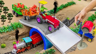 Diy tractor making mini Bridge for Train Construction  diy New Concrete Mixer Bridge [upl. by Auqined]