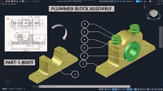 Plummer block Assembly in AutoCAD Part 1 Body [upl. by Edyak]