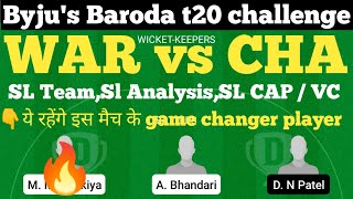 War vs Cha  war vs cha t20 dream11 prediction  baroda t20 2021  t20 dream11 team of today match [upl. by Mehcanem177]