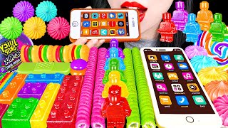 ASMR RAINBOW DESSERTS EDIBLE iPHONE 무지개 디저트 먹는 아이폰 레고 코하쿠토 레인보우 캔디 젤리 스낵 먹방 EATING SOUNDS MUKBANG [upl. by Anelad]