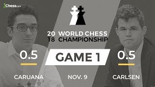 Carlsen vs Caruana Game 1 Broadcast World Chess Championship [upl. by Soalokcin]