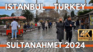 ISTANBUL TURKEY 2024 CITY CENTER OLD CITY SULTANAHMET TOURISTIC DISTRICT 4K WALKING TOUR VIDEO UHD [upl. by Malinde]