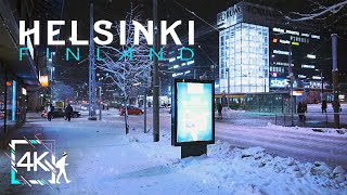 Central Helsinki Relaxing Night Walk in Snowy Winter Finland 4K [upl. by Isma]