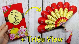 DIY  Cách làm quạt Trang Trí Tết từ BAO LÌ XÌ cực dễ  How to make China fan from red envelope [upl. by Nwahsad]