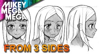 How To Draw FRONTSIDEPROFILE FACE FROM 3 DIFFERENT ANGLES IN ANIME MANGA with MIKEYMEGAMEGA [upl. by Lrak]