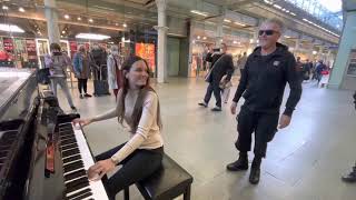 Boogie Woogie Queen Rocks The Public Piano [upl. by Susanne962]