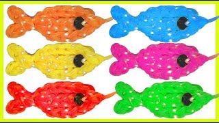 🌈 How to make loom bands animals easy Gold fish with forks charms for kids tutorial DIY [upl. by Ardnnek]