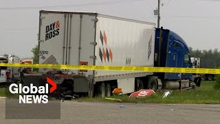 Manitoba crash Investigation begins into how bus carrying seniors and semi truck collided [upl. by Crofton52]