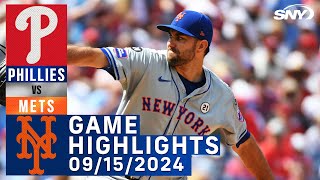 Mets vs Phillies 9152024  NY Mets Highlights  SNY [upl. by Okihsoy904]