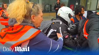 Angry motorcyclist ploughs through Just Stop Oil protest in London as tensions rise [upl. by Sorips332]