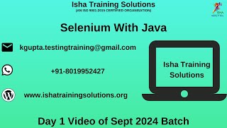 Selenium with Java Day 1 Video On 19th Sept 2024Call or WhatsApp us on 918019952427 to Enroll [upl. by Redle]