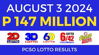 Lotto Result Today 9pm August 3 2024  PCSO Complete [upl. by Halik828]