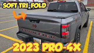 2023 Nissan Frontier Pro4x Tonneau Cover Install amp Review Bison Soft TriFold [upl. by Raycher703]