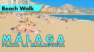 Málaga beach walk  Easter 2023  Playa la Malagueta Spain 4K immersive virtual tour [upl. by Ylrbmik]