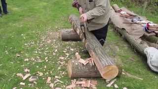 Traditional Log to Beam Hewing  Huge Axes [upl. by Euqinemod349]