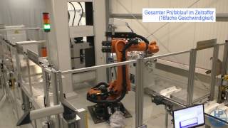 Zugversuch Vollautomatisierte Materialprüfung mit Roboteranlage und Universalprüfmaschine [upl. by Poliard]