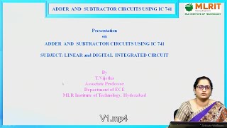 LEC06 LDIC  Adder and Subtractor Circuits Using IC 741 By Mrs T Vijetha [upl. by Louth]