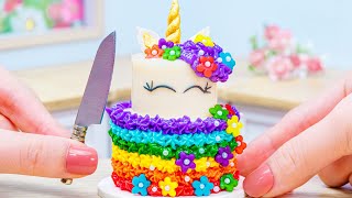 🦄 Magical Rainbow Cake 🌈 Colorful Miniature Rainbow Unicorn Cake Decoration  Tiny Cakes Recipe [upl. by Demah15]