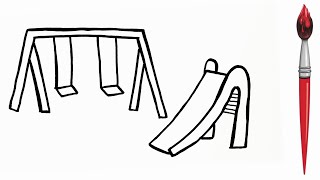 How To Draw A Playground With Slide And Swing How to draw Child Park [upl. by Ayrad]