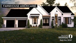 Plan de maison plainpied de style farmhouse par Dessins Drummond  3287 [upl. by Eerok308]