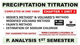 Precipitation Titration  Mohr Method  Volhard Method  Fajan Method  ch1 Unit 3 Analysis 1st sem [upl. by Eesac]