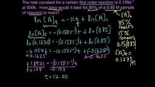 Using the First Order Integrated Rate Law to Calculate Percent Remaining Example [upl. by Anihtyc243]