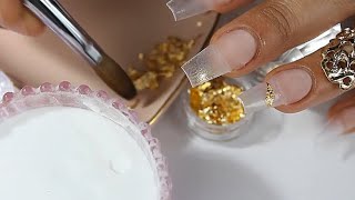 uñas acrilicas efecto cristal con hoja de oro real totalmente encapsulada ❤️ [upl. by Annig]