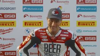 2023 Bennetts British Superbikes RD8 Cadwell Park  Race 3 podium reactions [upl. by Dorian]