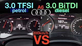 ACCELERATION BATTLE  Audi A6 30 TFSI Supercharged vs Audi A6 30 BiTDI  Petrol vs Diesel [upl. by Norbel]