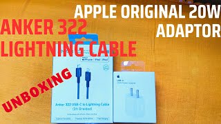 Apple official charging adaptor and Anker 322 mfi certified cable type c to lightning cable unboxing [upl. by Ivz]