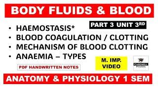 Hemostasis  Blood Coagulation  Blood Clotting  Anemia  Part 3 Unit 3  Anatomy and Physiology [upl. by Tiras411]