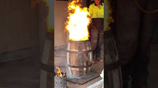 Charring a recoopered exbourbon barrel in Tasmania Australia bourbonwhiskey [upl. by Olnay]