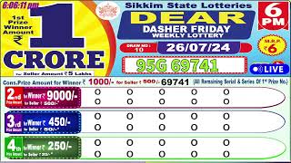 Dear dasher friday weekly lottery 6PM Draw date 26072024 [upl. by Jerrol]