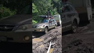 Subaru Outback towing trailer through mudhole in BC [upl. by Milly9]