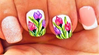 Diseño de uñas cortas tulipanes  diseño de uñas tulipanes  Diseño para Uñas Cortas Flores [upl. by Octavla]