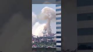 Moment huge explosion captured onboard ship in Chinese port [upl. by Hahseram381]