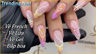 Trending Nails  Cách vẽ French vẽ Lửa vẽ Gel  Christine Lam [upl. by Anirhtak]