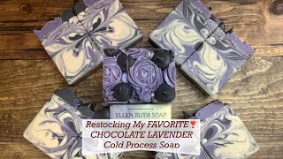 ReStocking Goat Milk CHOCOLATE LAVENDER Cold Process Soap w Piping Frosting  Ellen Ruth Soap [upl. by Varin]