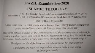 Fazil Examination 2020Question 2020Islamic Theology [upl. by Kensell]