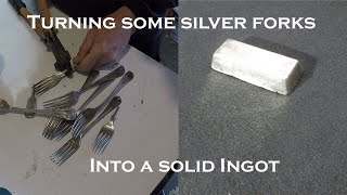 Sand casting an ingot from silver forks at home [upl. by Leyes894]