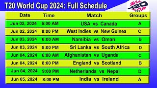 Icc Mens T20 World Cup 2024 Full Schedule and Time Table [upl. by Asatan]