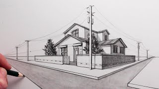 How to Draw a House in 2Point Perspective Step by Step Nobitas House [upl. by Thad]