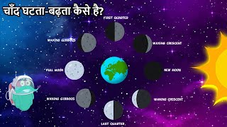 चाँद घटताबढ़ता कैसे है  Phases Of The Moon In Hindi  Why Does The Moon Change Its Shape  Space [upl. by Assirahs]