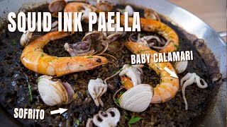 How to Make the Tastiest ARROZ NEGRO in Spain  SQUID INK PAELLA RECIPE  Black Paella Recipe [upl. by Melody]