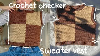 Crochet Checkerboard Sweater Vest Tutorial  Hayhay Crochet [upl. by Raquel]