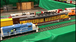 Lego Train Layout by Joes Brick Depot at the Worlds Greatest Hobby Show w MOC Union Pacific DD40 [upl. by Melly]