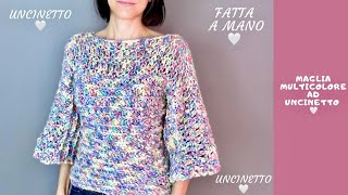 Maglia multicolore fatta a mano ad uncinetto  easy crochet  ganchillo maglione facile punto basso [upl. by Becka45]