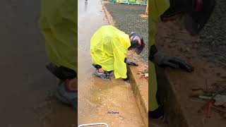 Blockage removing debris out of this drain drainage satisfying cloggeddrain flood flashflood [upl. by Breed]