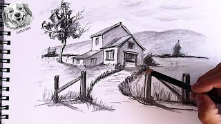 How to Draw a House in 2 Point Perspective in Landscape [upl. by Mosley281]