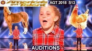 Lilly Wilker 11 years old Makes FUNNY ANIMALS SOUNDS Caller Americas Got Talent 2018 Auditions AGT [upl. by Atinoj702]